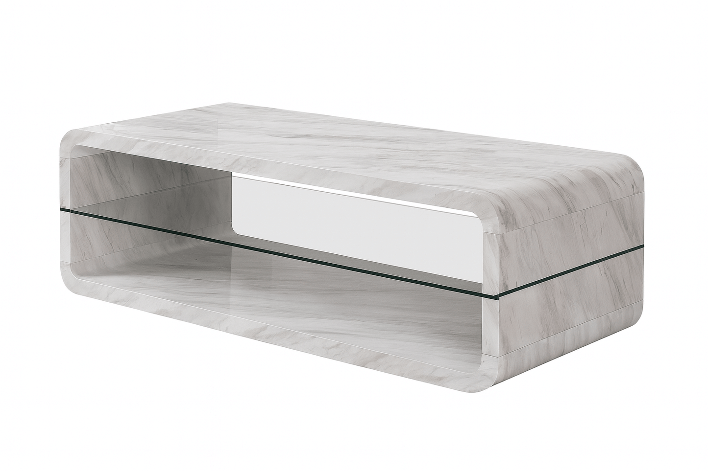 Xono High Gloss Coffee Table with Shelf in Magnesia Marble Effect